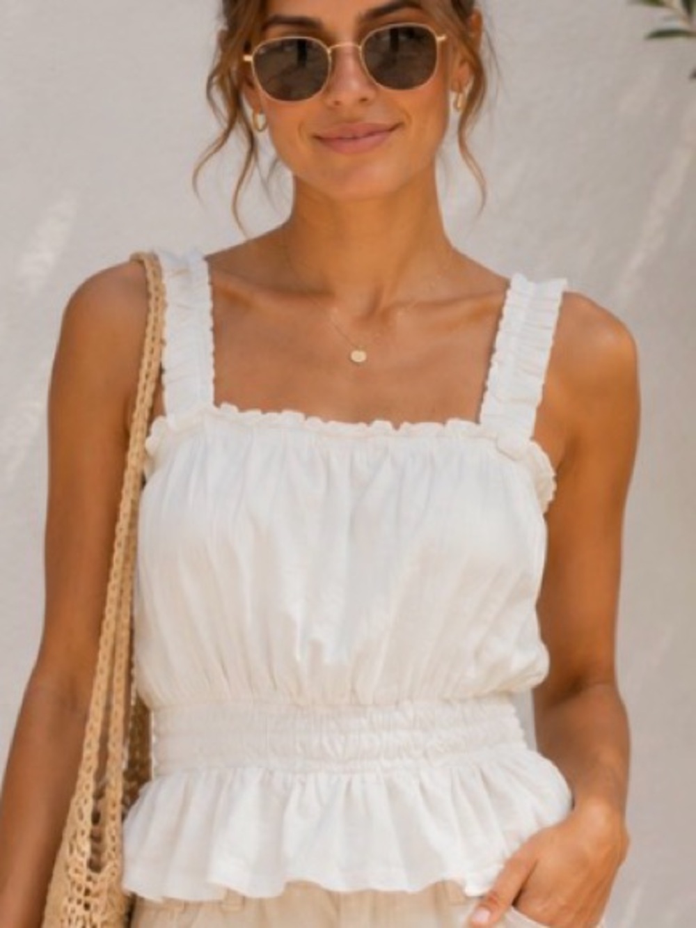 Marine Layer Dylan Antique White Ruffle Tank Top